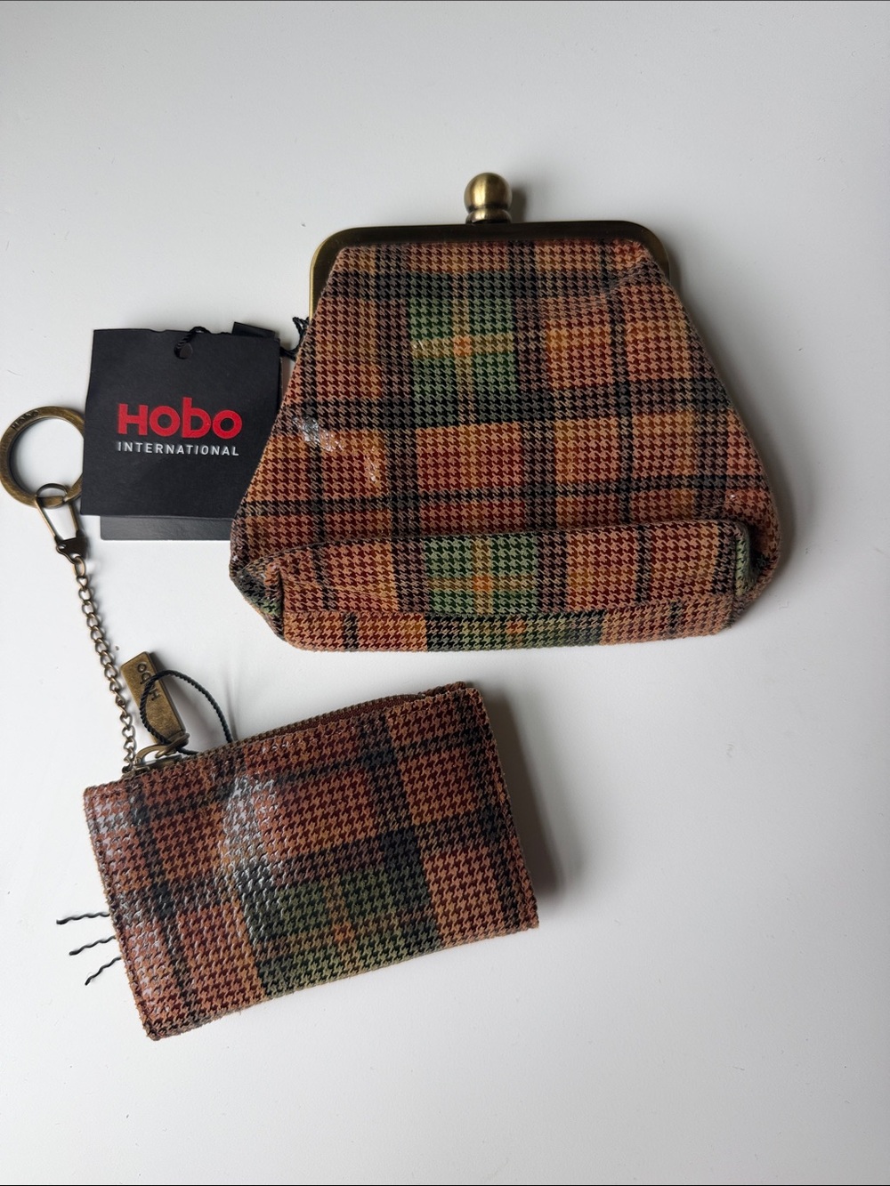 HOBO Plaid Coin Purse and Card Wallet Set in Brown, Green, Black